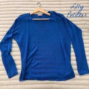 LILLY PULITZER COTTON V-NECK SWEATER IN ROYAL BLUE